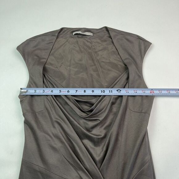 Karen Millen Taupe Brown Cap Sleeve Sheath Dress Size 8 EU 40 Faux Wrap - Picture 7 of 10